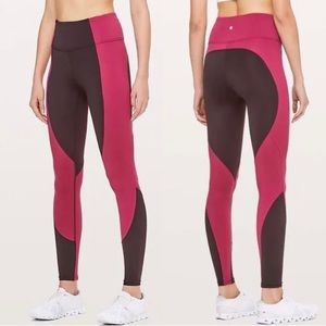 Lululemon Wake & Train High Rise Leggings 28" Black Satin/Star Red Ruby Size 4